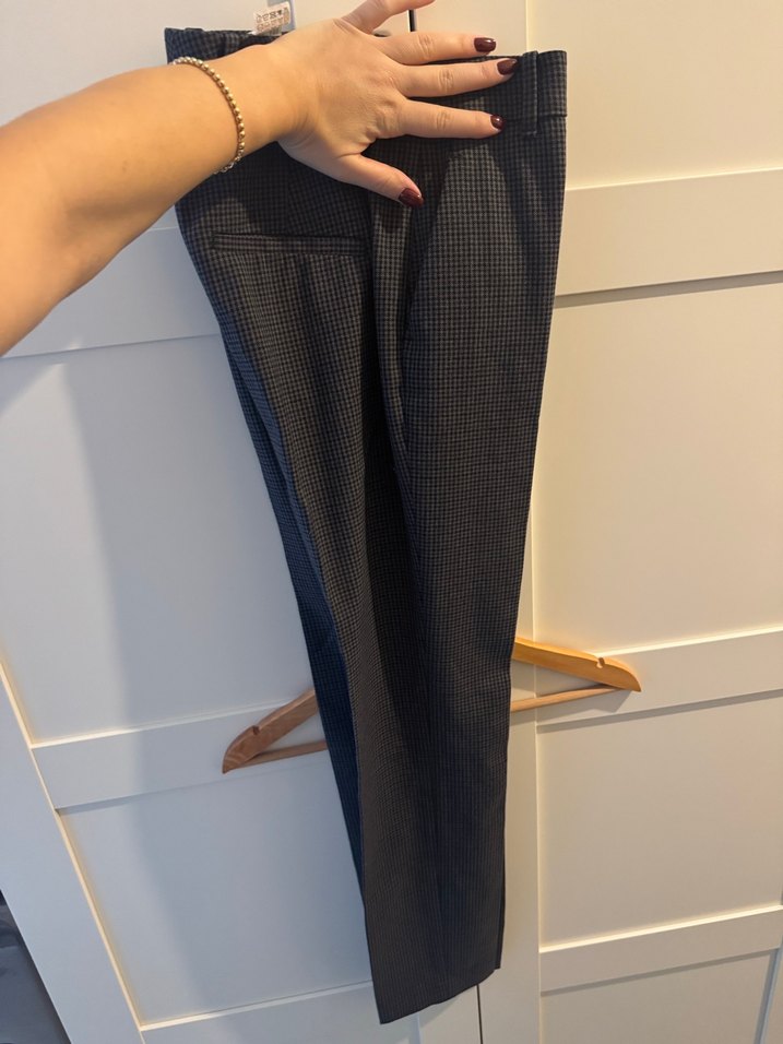 Gri Desenli Fermuarlı Kadın Kumaş Pantolon - Görsel 4