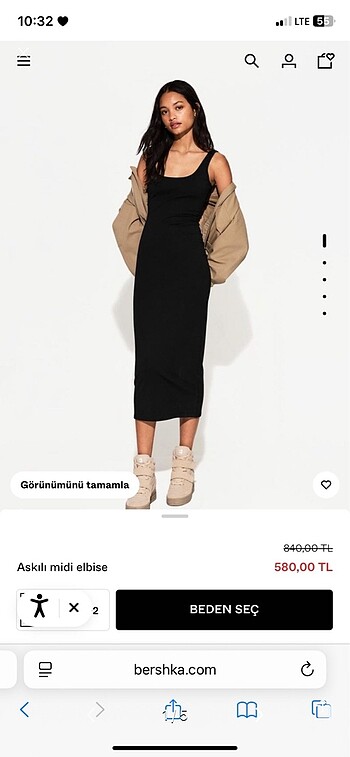 Bershka siyah midi elbise