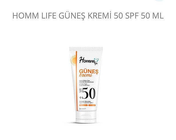 Diğer HOMM LIFE GÜNEŞ KREMİ 50 SPF 50 ML