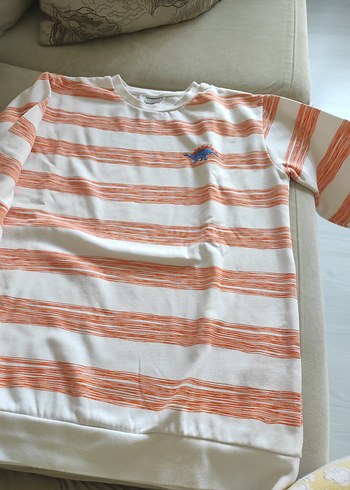 Beyaz Turuncu Çizgili erkek çocuk sweatshirt - Görsel 2