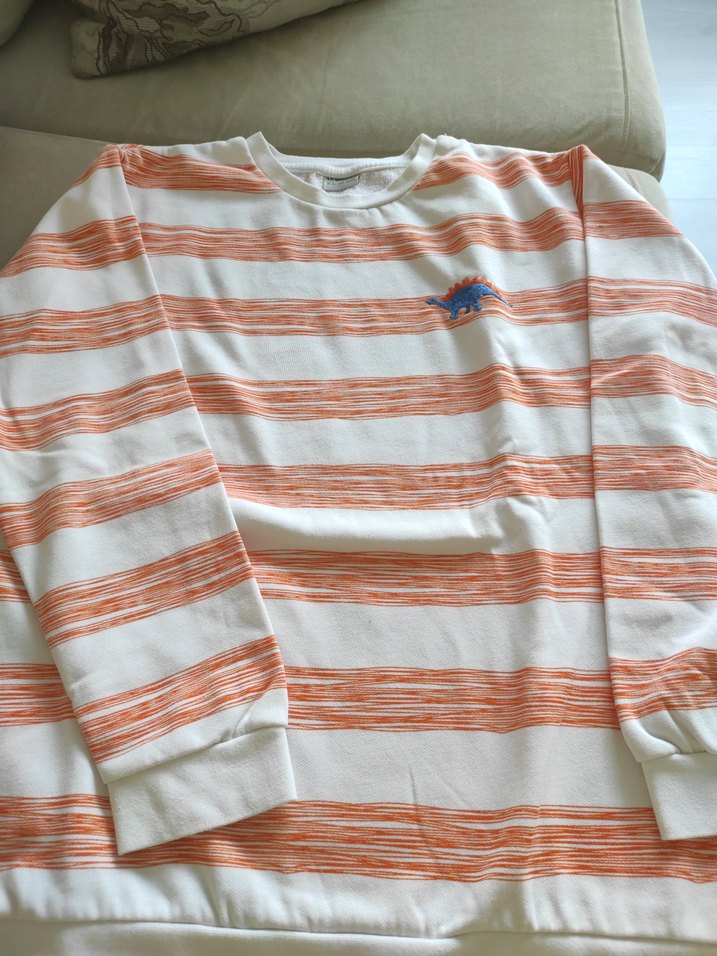 Beyaz Turuncu Çizgili erkek çocuk sweatshirt - Görsel 3