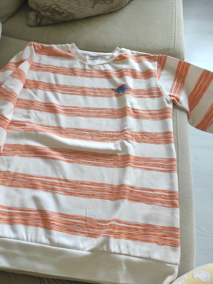 Beyaz Turuncu Çizgili erkek çocuk sweatshirt - Görsel 2