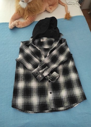 Kapüşonlu Gri Ekose erkek cocuk Gömlek - Görsel 2