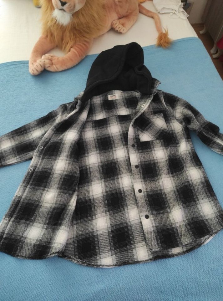 Kapüşonlu Gri Ekose erkek cocuk Gömlek - Görsel 3