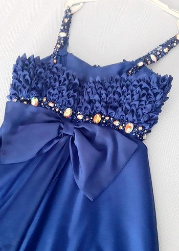 Mavi Fırfırlı Uzun Abiye Elbise özel tasarım - Görsel 5