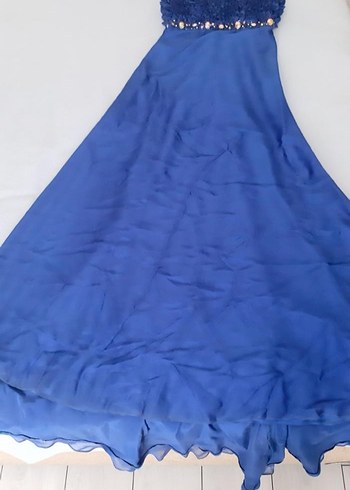 Mavi Fırfırlı Uzun Abiye Elbise özel tasarım - Görsel 4
