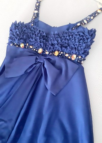 Mavi Fırfırlı Uzun Abiye Elbise özel tasarım - Görsel 6