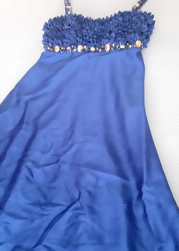 Mavi Fırfırlı Uzun Abiye Elbise özel tasarım - Görsel 2