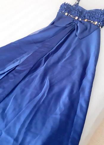 Mavi Fırfırlı Uzun Abiye Elbise özel tasarım - Görsel 7