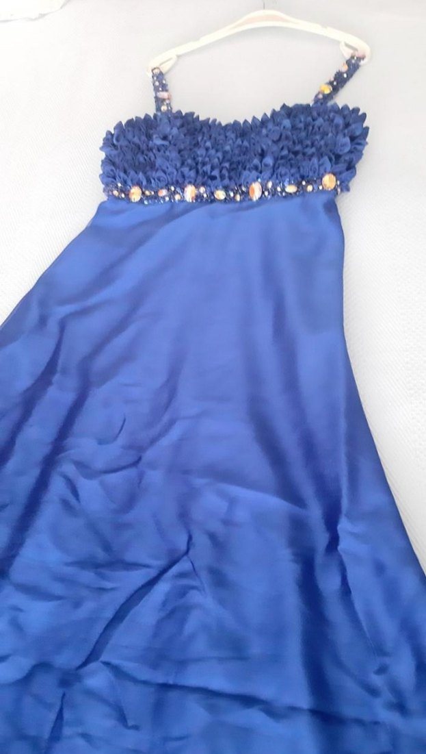 Mavi Fırfırlı Uzun Abiye Elbise özel tasarım - Görsel 2