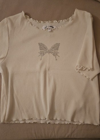 beyaz taşlı kelebek desenli tshort - Görsel 2