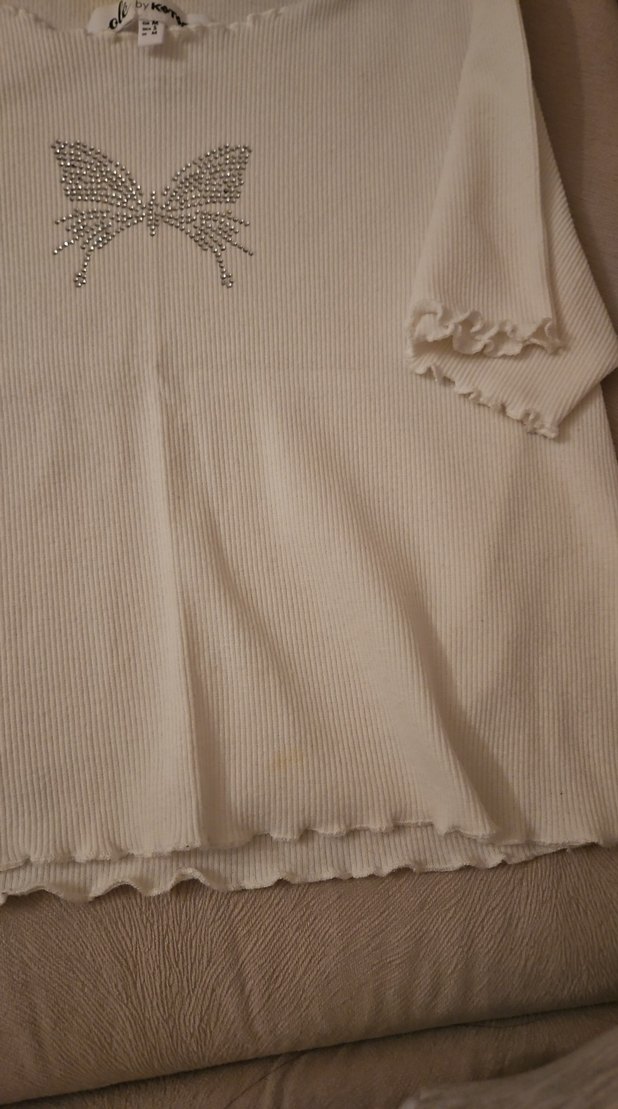 beyaz taşlı kelebek desenli tshort - Görsel 4