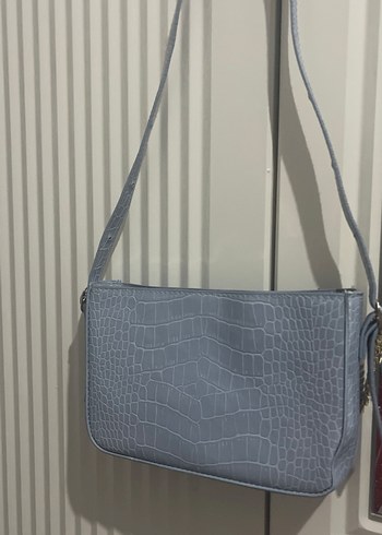 Mavi Deri Yılan Desenli Zincir Detaylı Kadın Çanta - Görsel 4