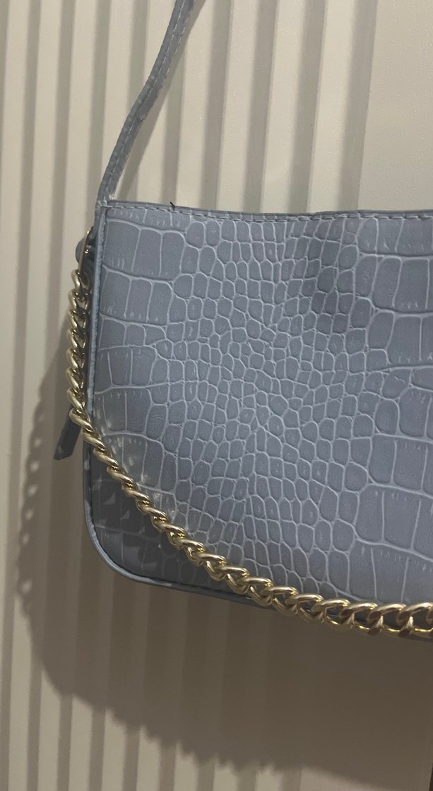 Mavi Deri Yılan Desenli Zincir Detaylı Kadın Çanta - Görsel 3