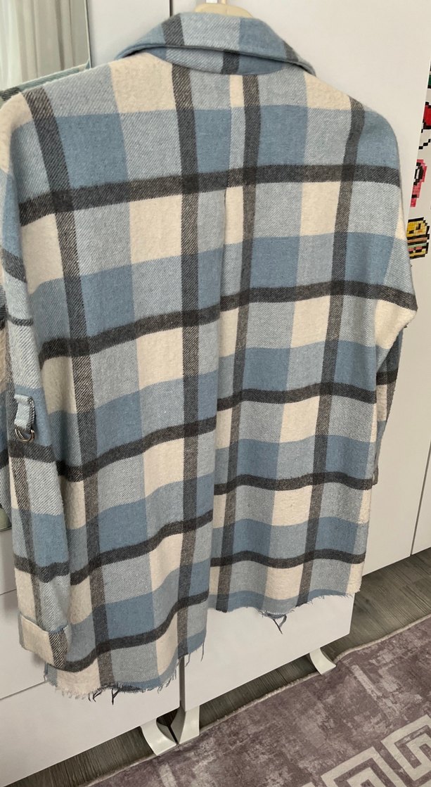 Gri Ekose Uzun Kollu Düğmeli Kadın Gömlek - Görsel 4