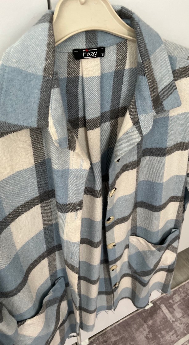 Gri Ekose Uzun Kollu Düğmeli Kadın Gömlek - Görsel 2