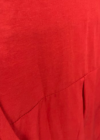 Düğmeli Kırmızı Kadın Keten Gömlek - Görsel 5