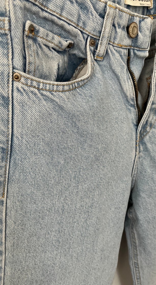 Düğmeli Gri Mavi Kadın Denim Pantolon - Görsel 2