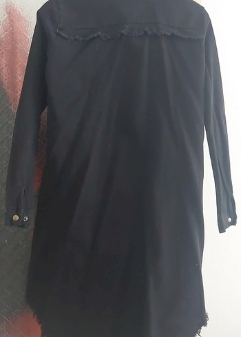 Diğer Düğmeli Siyah Uzun Kadın Denim Ceket
