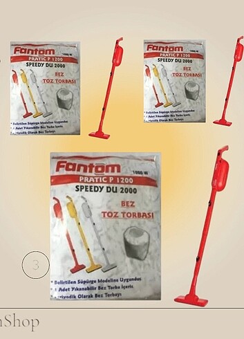 3 Ad. Fantom Pratik Dik Süpürge Uyumlu Toz Torbası 