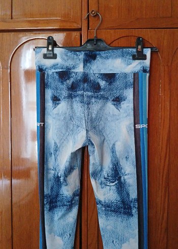 l Beden mavi Renk Kadın Mavi Batik Desenli Spor Tayt