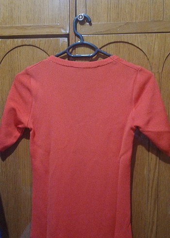 Düğmeli Kırmızı Kısa Kollu Kadın Triko Elbise - Görsel 4