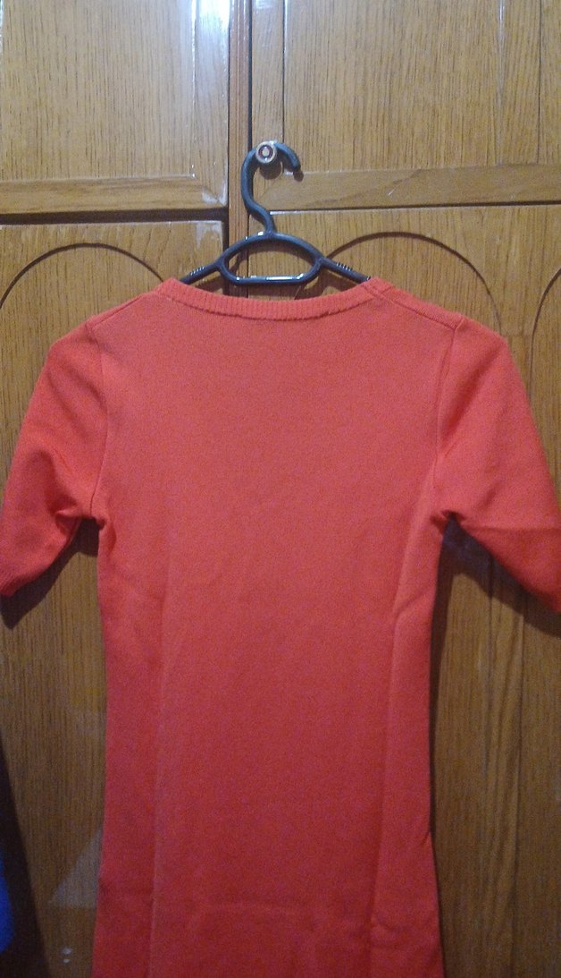 Düğmeli Kırmızı Kısa Kollu Kadın Triko Elbise - Görsel 4