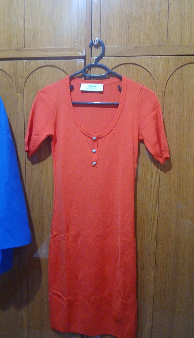 Düğmeli Kırmızı Kısa Kollu Kadın Triko Elbise - Görsel 3