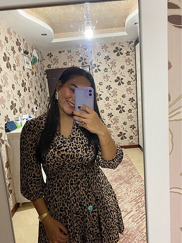 m Beden Leopar desenli elbise