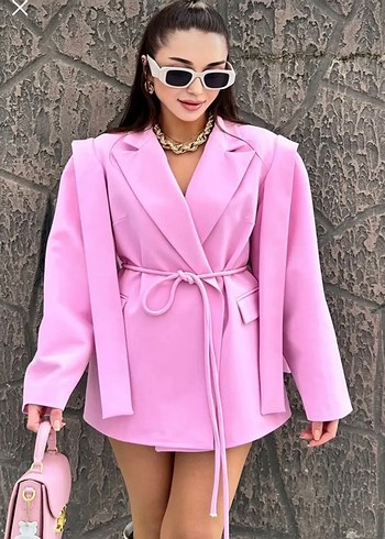 Pembe Midi Kadın Blazer Ceket - Görsel 3