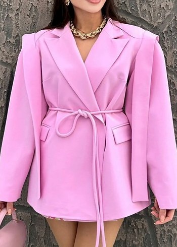 Pembe Midi Kadın Blazer Ceket - Görsel 4