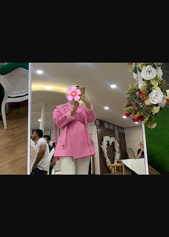 Pembe Midi Kadın Blazer Ceket - Görsel 2