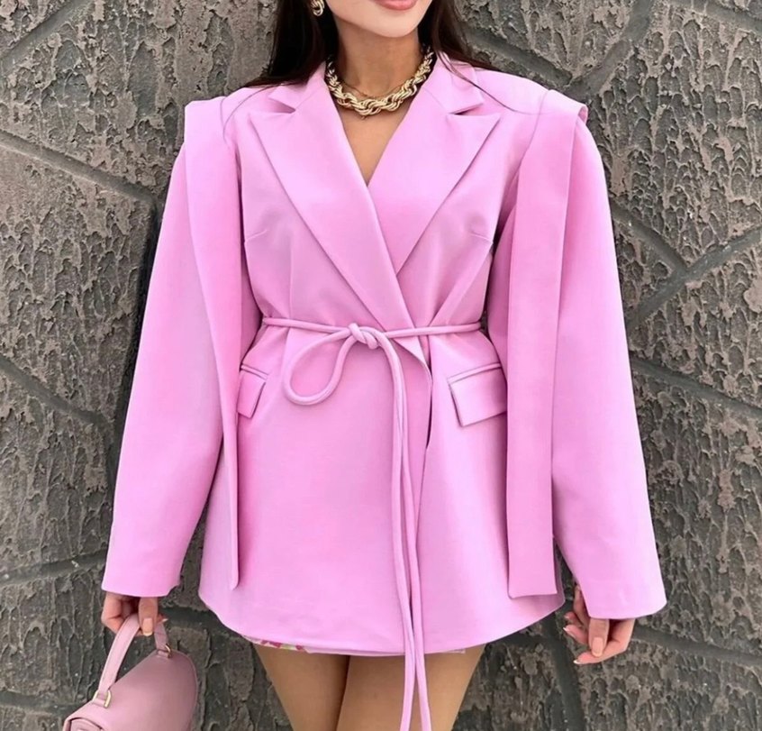 Pembe Midi Kadın Blazer Ceket - Görsel 4