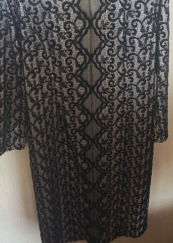 Siyah Desenli Uzun Kollu Gotik Kadın Elbise - Görsel 2