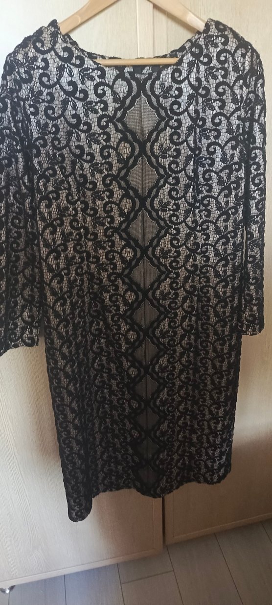 Siyah Desenli Uzun Kollu Gotik Kadın Elbise - Görsel 2