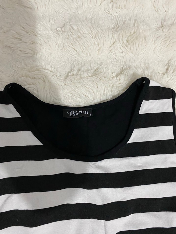 Siyah Beyaz Çizgili Uzun Kollu Elbise - Görsel 2