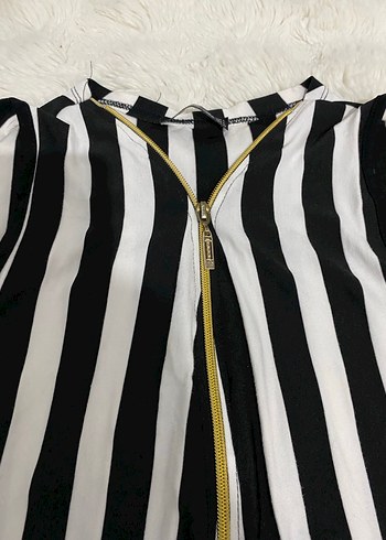 Siyah Beyaz Çizgili Kadın Uzun Elbise - Görsel 3