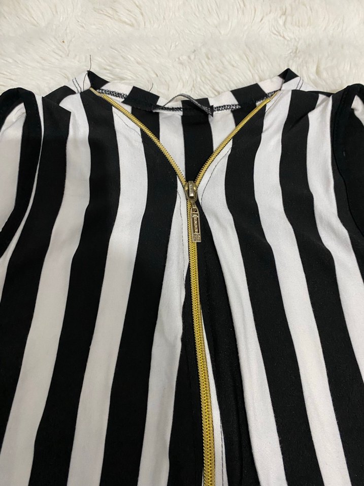 Siyah Beyaz Çizgili Kadın Uzun Elbise - Görsel 3