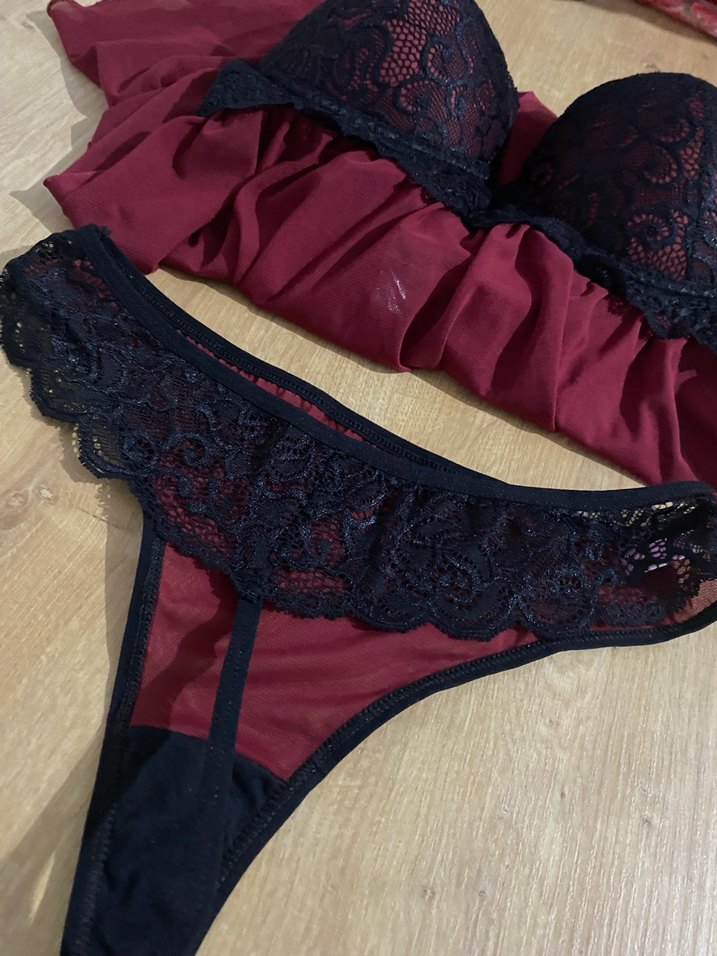 Bordo Uzun İnce Askılı Bohem Kadın iç çamaşır takımı - Görsel 5