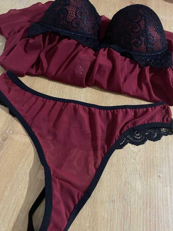 Bordo Uzun İnce Askılı Bohem Kadın iç çamaşır takımı - Görsel 4