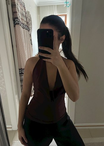 Kahverengi Halter yaka Şık üst - Görsel 2