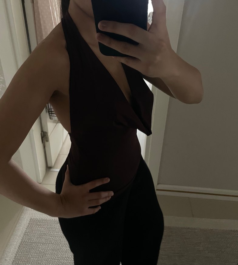 Kahverengi Halter yaka Şık üst - Görsel 3