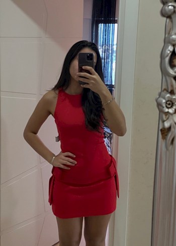 Zara Naia Canli Kirmizi Mini Elbise