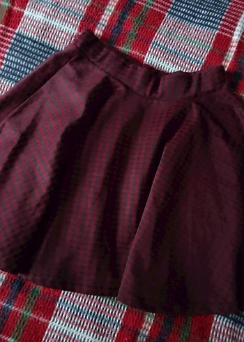 Bordo Pileli Midi Etek