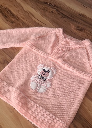 Kız Çocuk Pembe Nakışlı Örgü Hırka - Görsel 3