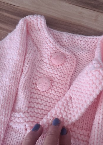 Kız Çocuk Pembe Nakışlı Örgü Hırka - Görsel 2