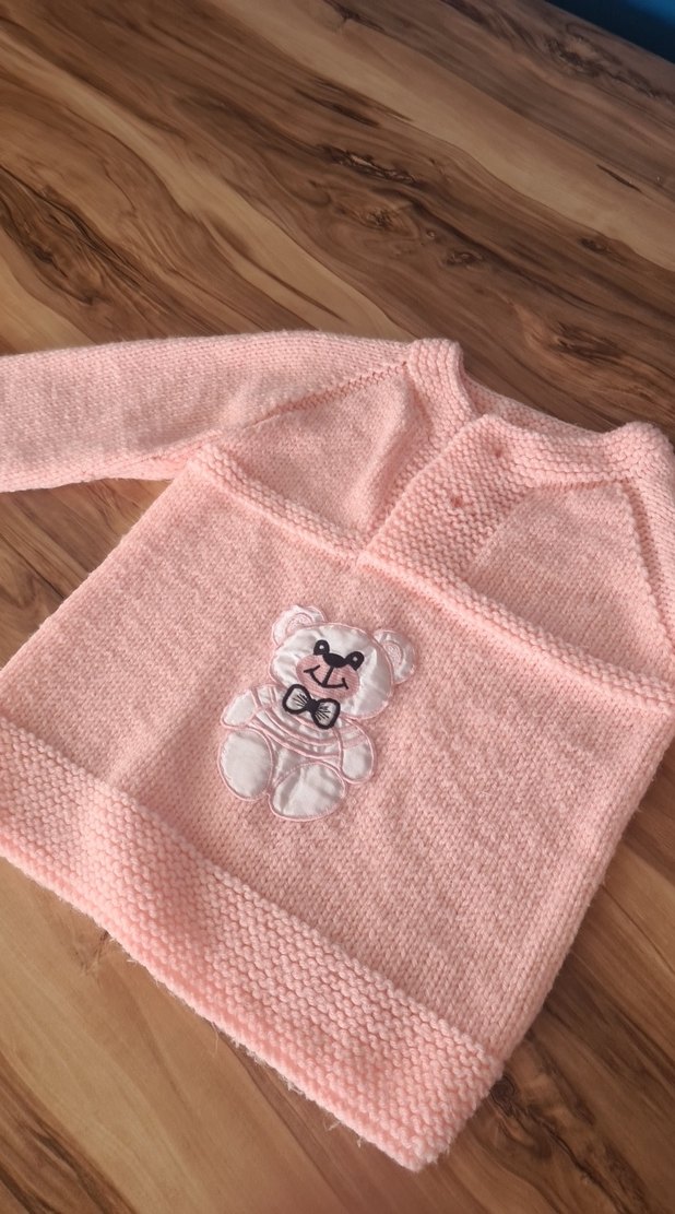 Kız Çocuk Pembe Nakışlı Örgü Hırka - Görsel 3