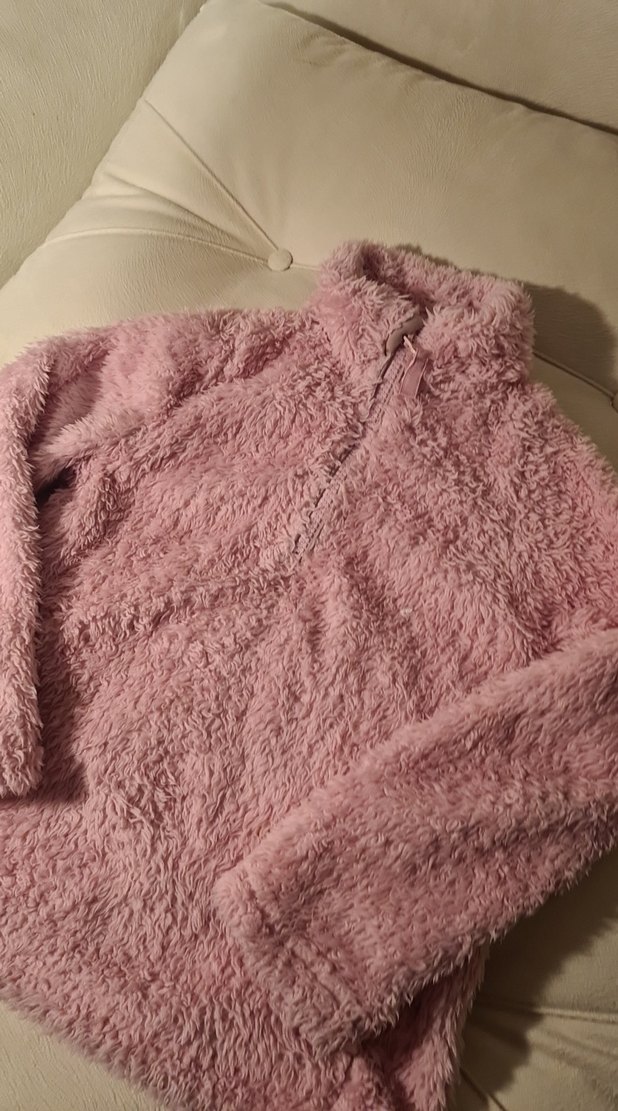 Pembe Kapüşonlu Peluş Sweatshirt - Görsel 2