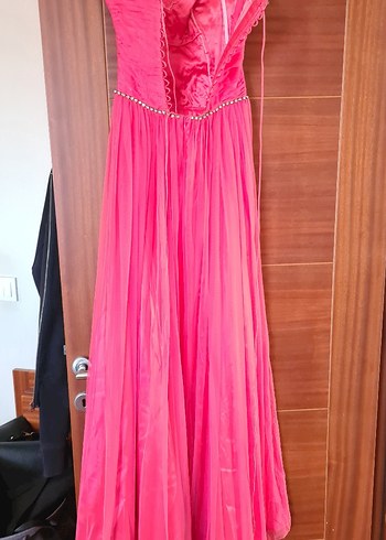 Drapeli Pembe Uzun Abiye Elbise - Görsel 5