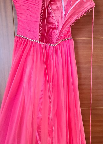 Drapeli Pembe Uzun Abiye Elbise - Görsel 7